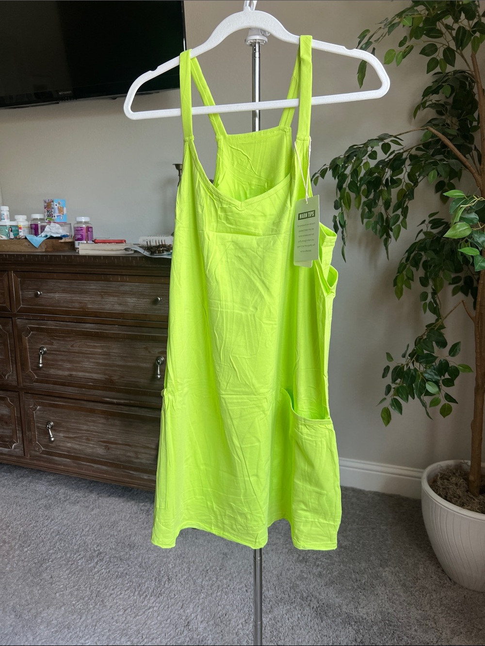 Neon Lime Summer Athletic Romper Pocket Dress